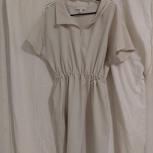 Prologue Neutral Beige Drawstring Midi Dress